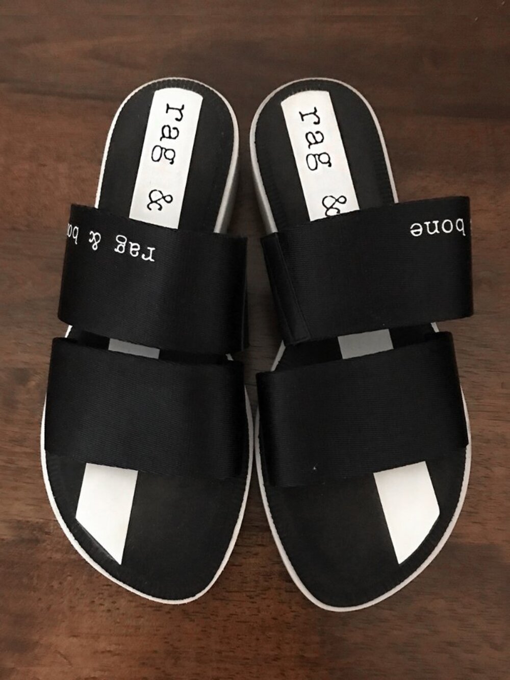 Brand New RAG & BONE Mila Black Canvas Slide Sandals Size 7
